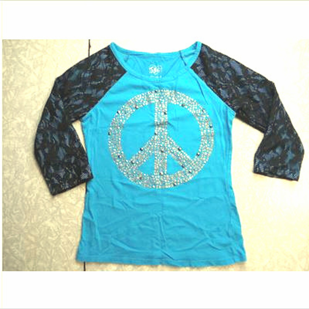*Justice ~ Peace Sign Sequins 3/4 Lace Sleeves Top